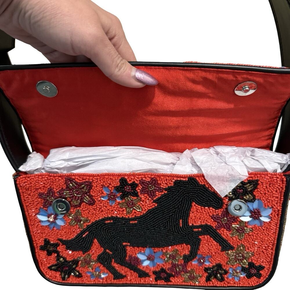 Staud Tommy Bag Purse Year of the Horse Red Black Beaded Limited Run NEW Tags - Picture 6 of 14